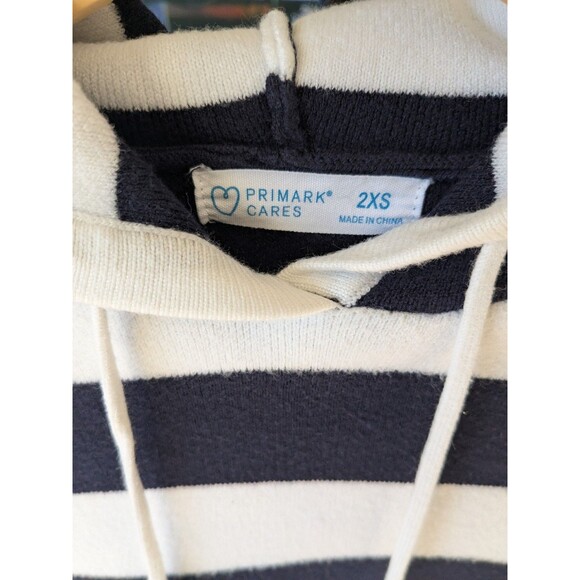 Primark Cares Cropped Navy and white Striped Hoodie 3/4 Sleeve 2XS - Picture 4 of 6